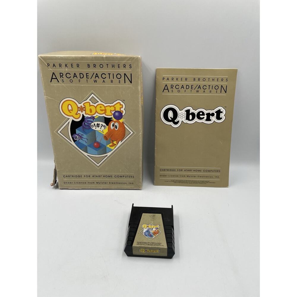 Vintage Atari 400/800 Q*Bert Game Cartridge w/Box & Manual - TESTED